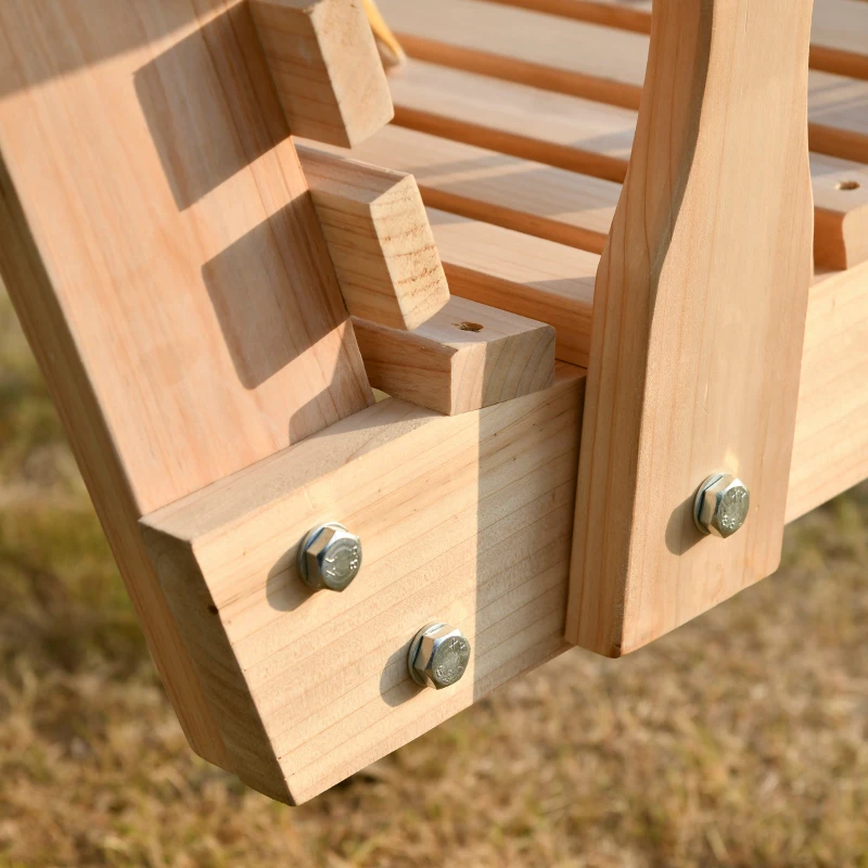 Outsunny 2 Seater Porch Swing Wooden Patio Swing Chair Seat with Cup Holder and Chains Outdoor Swing Bench for Garden Yard, Natural