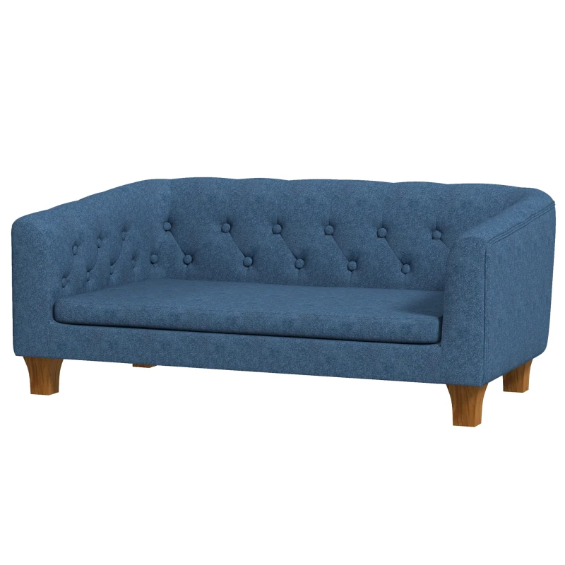 PawHut Raised Dog Sofa, Elevated Pet Couch for Small and Medium Dogs, with Removable Soft Cushion, Anti-Slip Pads, Simple Installation, Blue