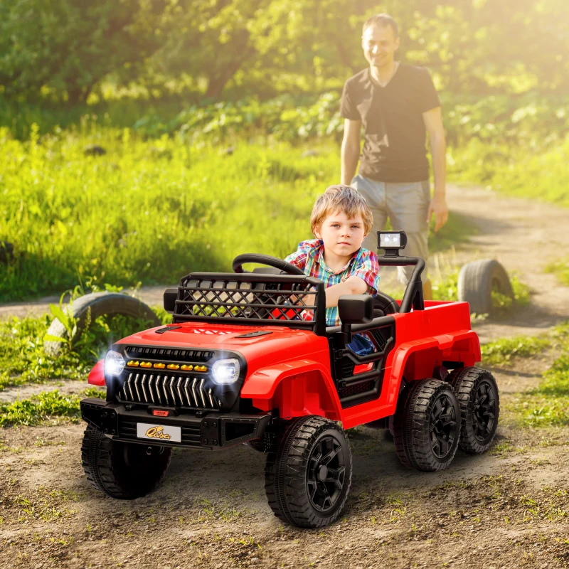 Qaba 12V 4x4 Kids Electric Car w/ 2WD/4WD Switchable, Remote Control, Spring Suspension System, Back Trailer, Red