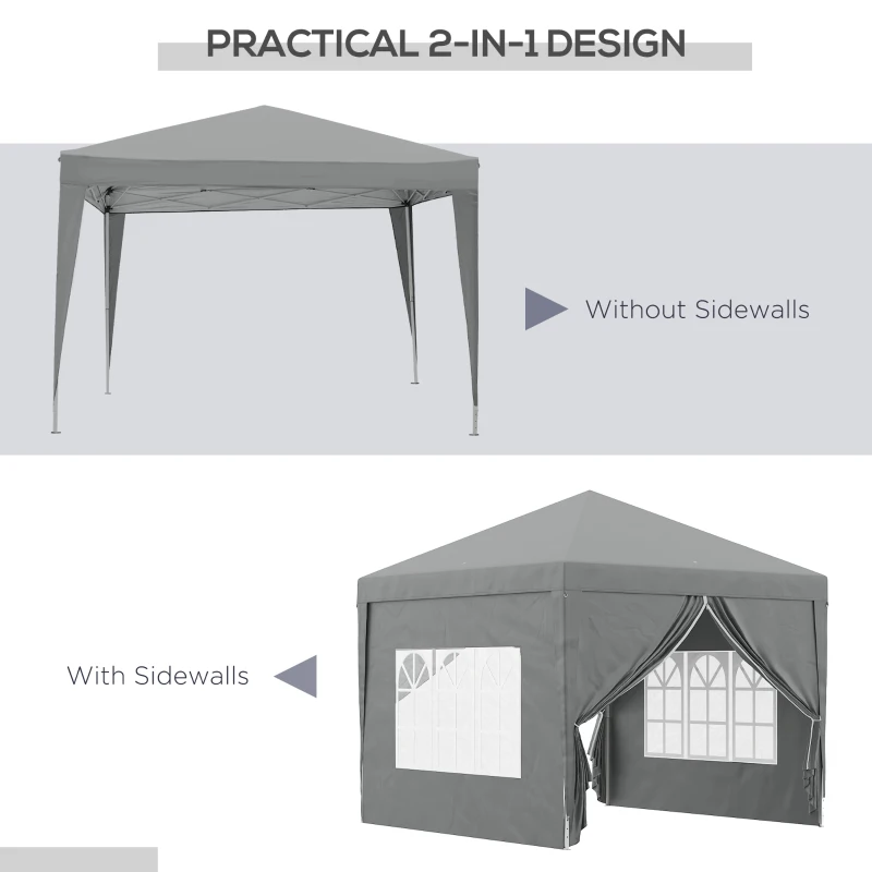 Outsunny 10'x10' Outdoor Pop Up Party Tent Wedding Gazebo Canopy with Carrying Bag (Light Grey)
