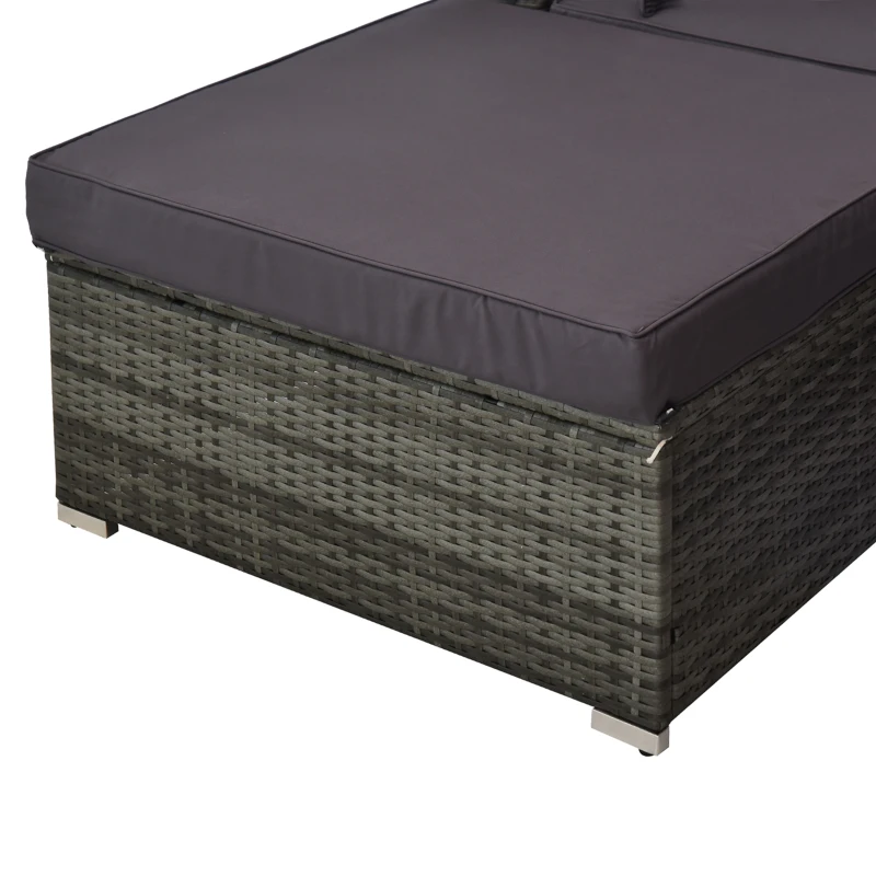 Outsunny 5-Piece Outdoor Sectional Furniture, Patio Sofa Set, PE Wicker Couch, Cushions, Pillows, Ottoman, Table, Charcoal