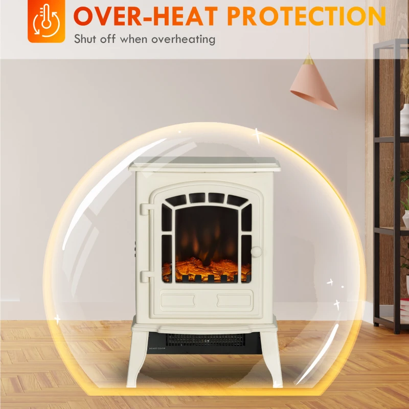 HOMCOM Electric Fireplace Heater, Freestanding Fireplace Stove with Realistic Flame Effect Overheat Protection 750W/1500W Beige