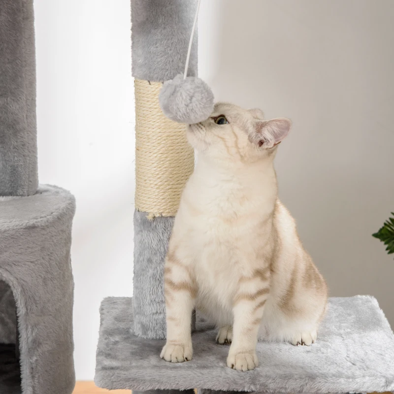 PawHut 94"-102" Huge Cat Tree Ceiling High Cat Condo Scratching Post Activity Center Multi-Level Play House Light Grey