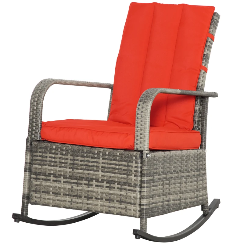 Outsunny PE Rattan Rocking Recliner with Footrest, Red