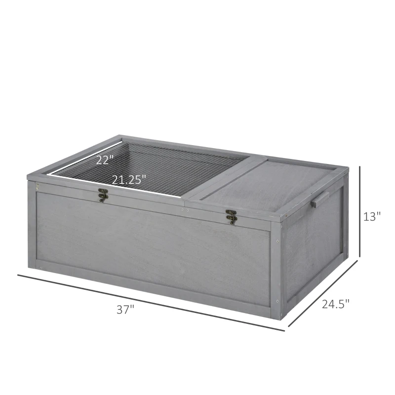 PawHut 37” Wooden Tortoise House Turtle Terrarium/ Small Reptile Enclosure with Two Room Design, Grey