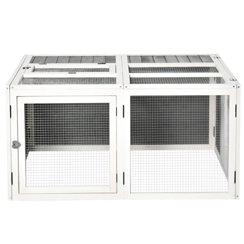 PawHut Rabbit Hutch with Openable Foldable Top, Door, for 1-4 Rabbits, for Outdoor, Backyard, Garden, Grey