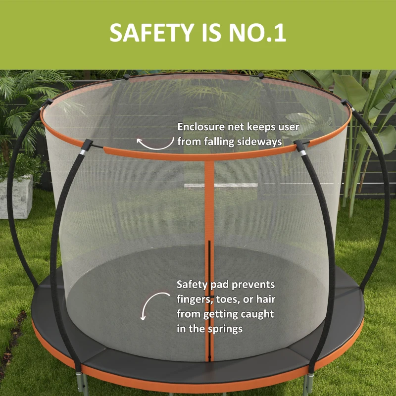 Soozier 8ft Outdoor Trampoline with Enclosure Net and Ladder, Backyard Fitness Trampoline for Teens and Adults
