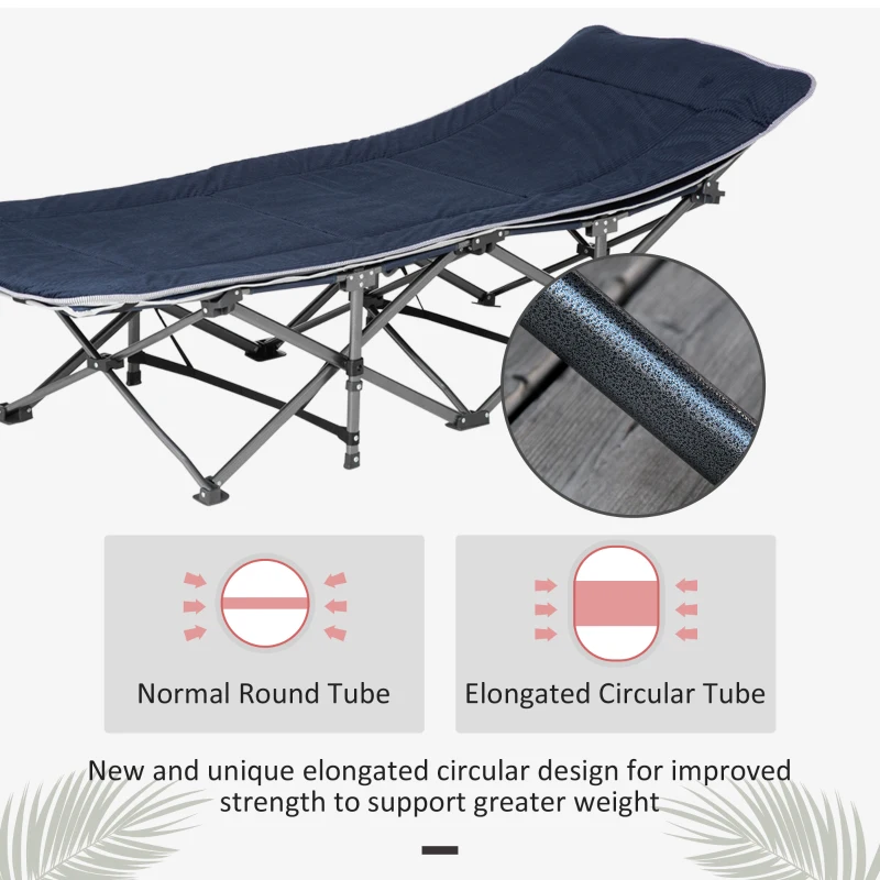 Outsunny Folding Camping Cot, Double Layer Heavy Duty Sleeping Cot with Carry Bag, Headrest, 2-Sided Reversible Mattress, Portable & Lightweight Cot Bed, Blue