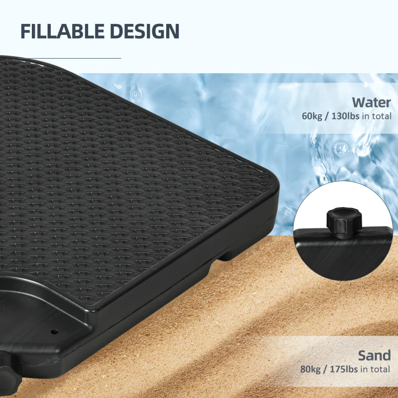 Outsunny 4PCs 175lb Cantilever Patio Umbrella Base Weights, HDPE Water and Sand Filled Umbrella Weights, Black