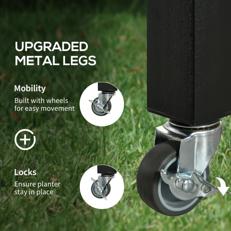 Outsunny Elevated Planter Box with Legs and Lockable Wheels, Mobile Raised Garden Bed with Metal Legs and Non-woven Fabric, for Vegetable Flower Herb
