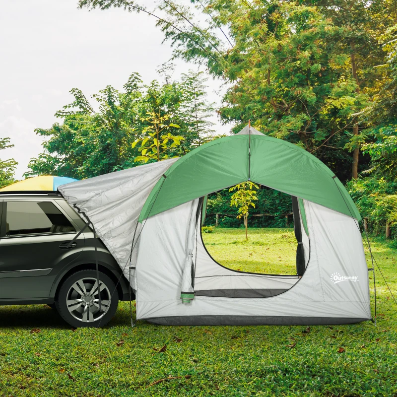 Outsunny 2000mm Waterproof SUV Tent, Car Tent with 3 Doors and Mesh Window, for 5-6 Person Camping Travel, Gray and Green
