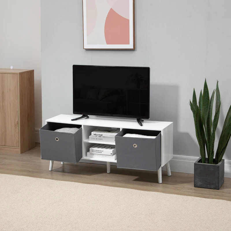 HOMCOM Modern TV Stand Cabinet with Foldable Drawers and Shelves for Living Room, Bedroom, White