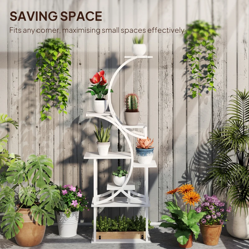 Outsunny Plant Stand Indoor, 8 Tier 62" S-Shaped Plant Shelf, Corner Plant Rack for Multiple Plants, White