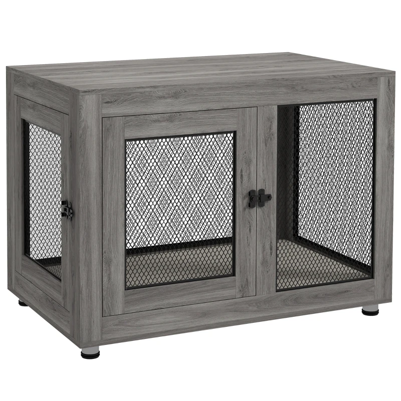 PawHut Pet Crate End Table with Water-resistant Cushion or Large Medium Dogs, Grey