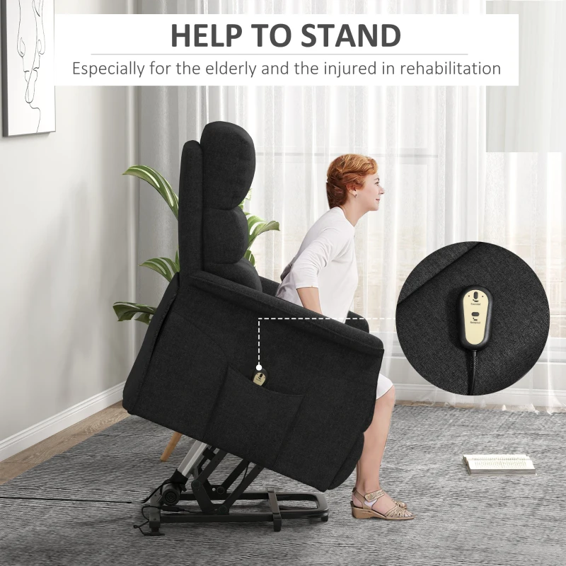 HOMCOM Power Lift Chair for Seniors, Electric Lift Recliner Chair with Remote Control, Side Pockets for Living Room, Black
