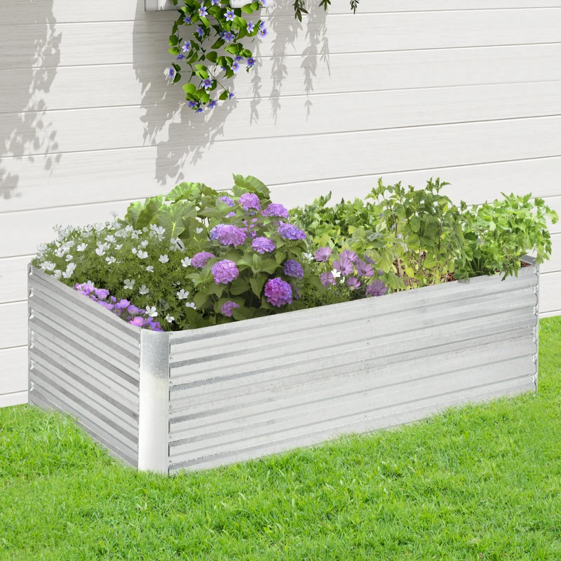 Outsunny Galvanized Raised Garden Bed, Steel Outdoor Planters with Reinforced Rods, 71'' x 35'' x 23'', Silver