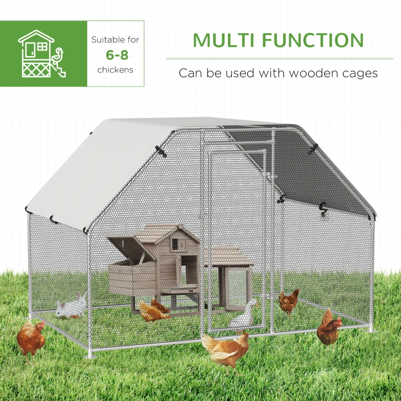 PawHut Large Chicken Coop Metal Chicken Run for Chickens with Waterproof and Anti-UV Cover, Flat Shaped Walk in Fence Cage Hen House for Outdoor and Yard Farm Use, 1.26" Dia, 9' x 6' x 6.5'