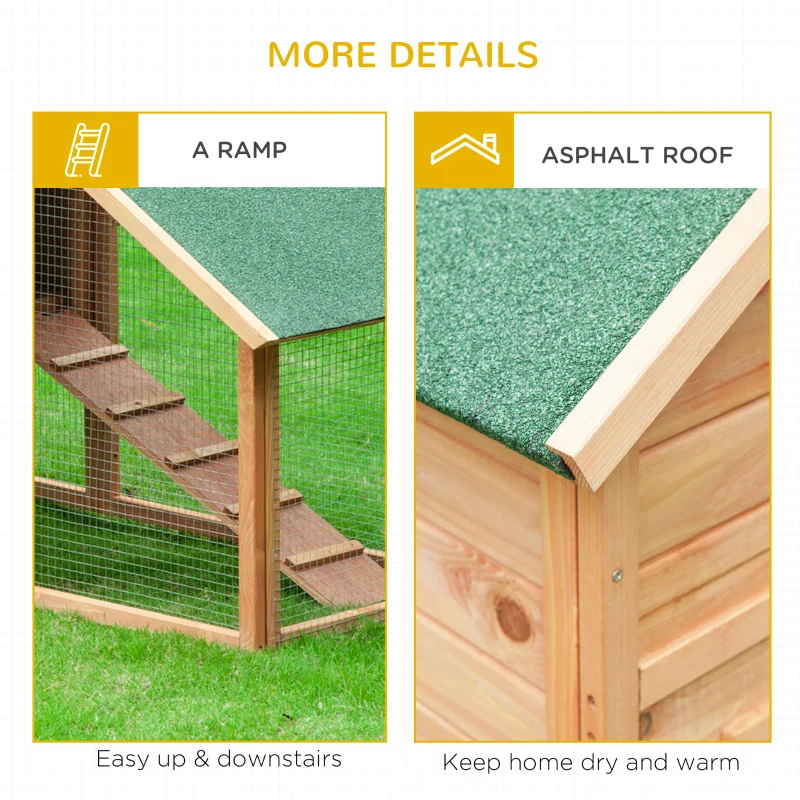 PawHut 62x26x47 Inches Rabbit Hutch Chicken Coop Wooden Poultry Hen House Small Animal Pet Cage with Outdoor Run and Ramp