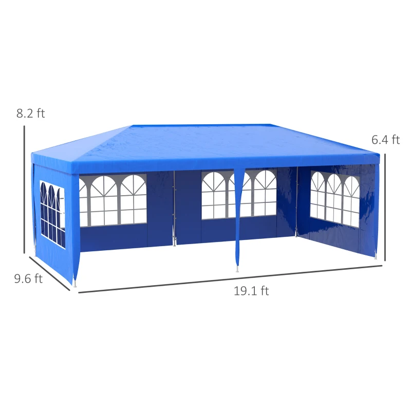 Outsunny 9.6' x 19' Large Party Tent, Outdoor Event Shelter, Gazebo Canopy with 4 Removable Window Sidewalls for Weddings, Picnics, Blue