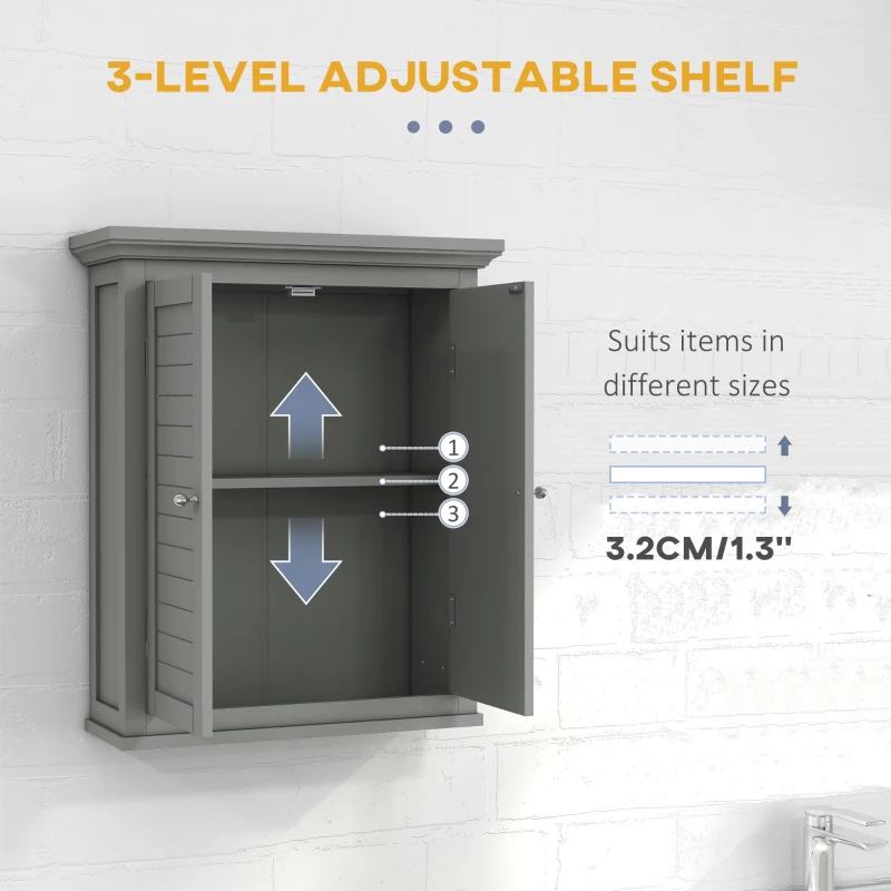 kleankin Over Toilet Storage Cabinet, Bathroom Wall Cabinet with Adjustable Shelf for Living Room and Entryway, Grey