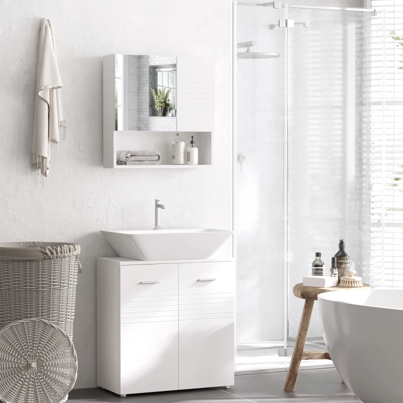 kleankin Medicine Cabinet with Mirror, Bathroom Wall Cabinet, Storage Organizer with Mirror Door, Adjustable Shelf, White