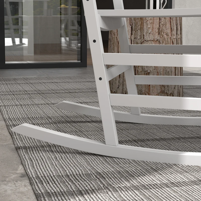 Outsunny 3 Pieces Outdoor Rocking Chair Set, Wooden Patio Rocking Chair Set with Folding Table, High Back and Armrests, White