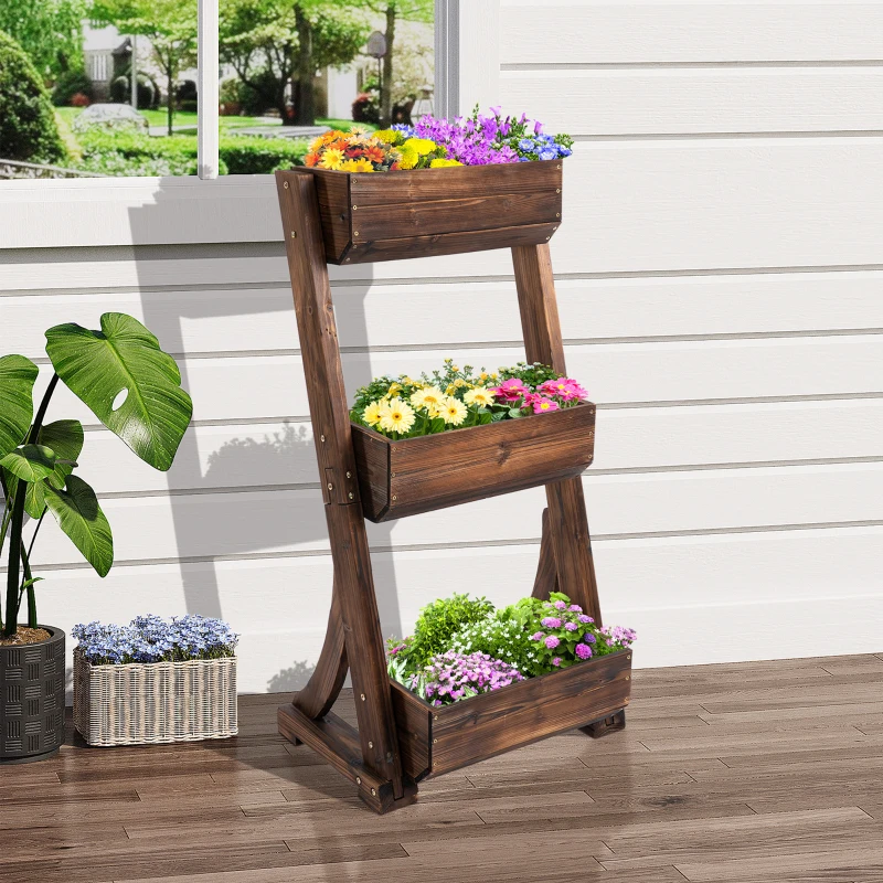 Outsunny 3-Tier Raised Garden Bed Vertical Freestanding Outdoor Wooden Flower Rack Flower Pot Stands
