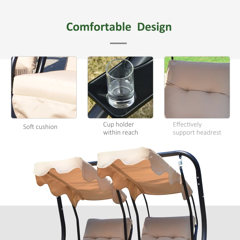 Outsunny Outdoor Garden Patio Covered Double Swing with Frame, Sand