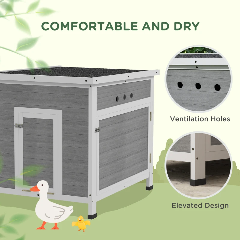 PawHut Wooden Duck Coop with Openable Roof, Removable Floor, Double Doors, Ramp, for 2-4 Ducks, Chickens, 25" x 32" x 30"
