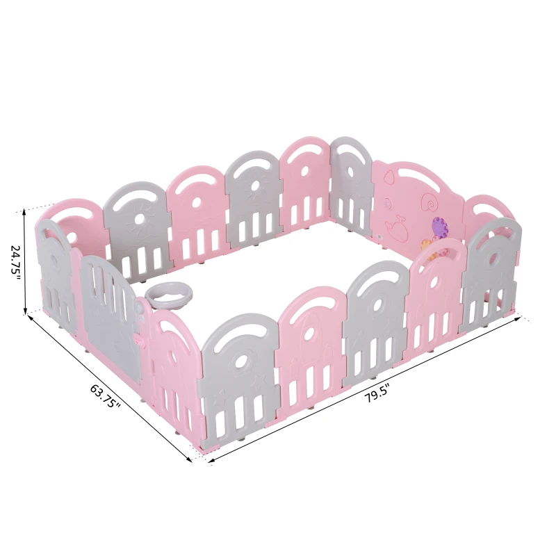 Qaba Baby Enclosure, 16 Panels Baby Playpen Baby Play Yard, Indoor & Outdoor Kids Activity Center, Pink