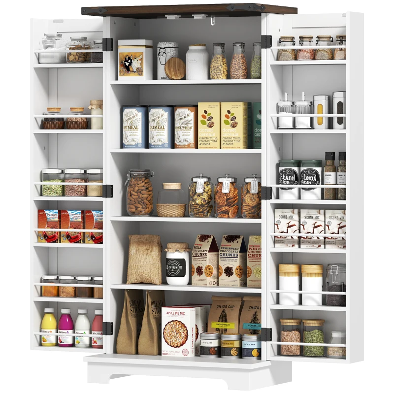 HOMCOM 47" Kitchen Pantry Storage Cabinet, Farmhouse Kitchen Pantry Cabinet with Adjustable Shelves and Door Shelves, White