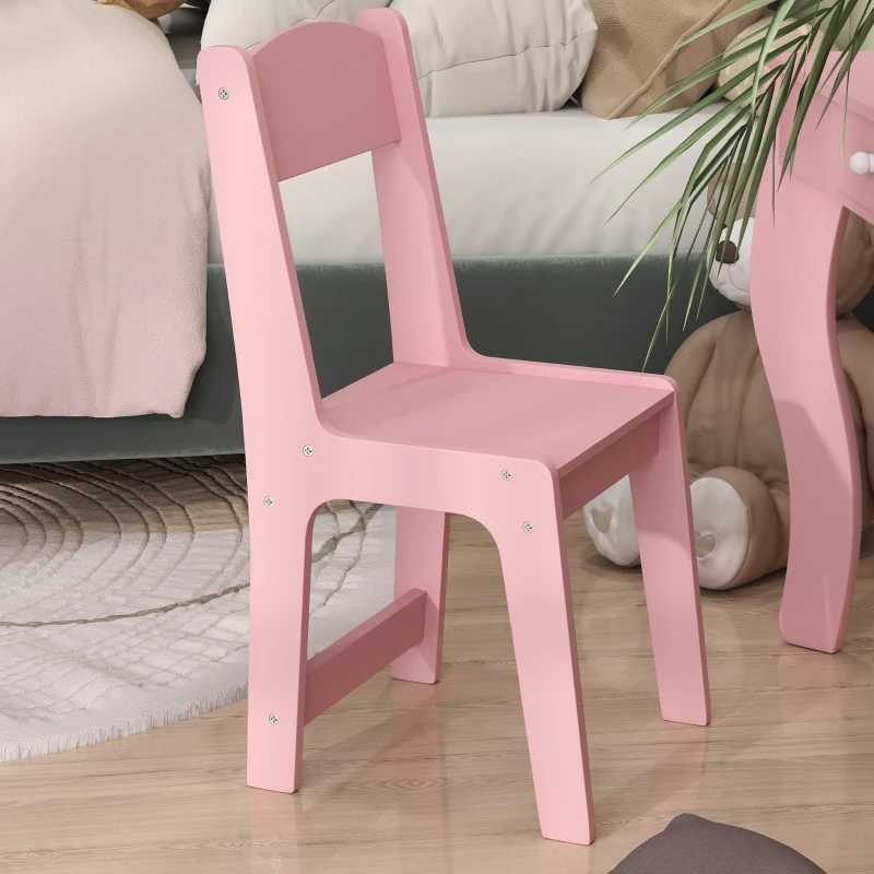 Qaba Kids Vanity Set, Dual-Use Dressing Table with Removable Tri-Folding Mirror and Drawer, for Ages 3-8, Pink