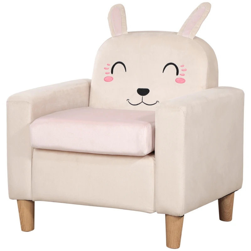 Qaba Kids Sofa, Toddler Armchair and Couch with Rabbit Ear Backrest and Wooden Legs for  Preschool, Bedroom, Kindergarten, Cream