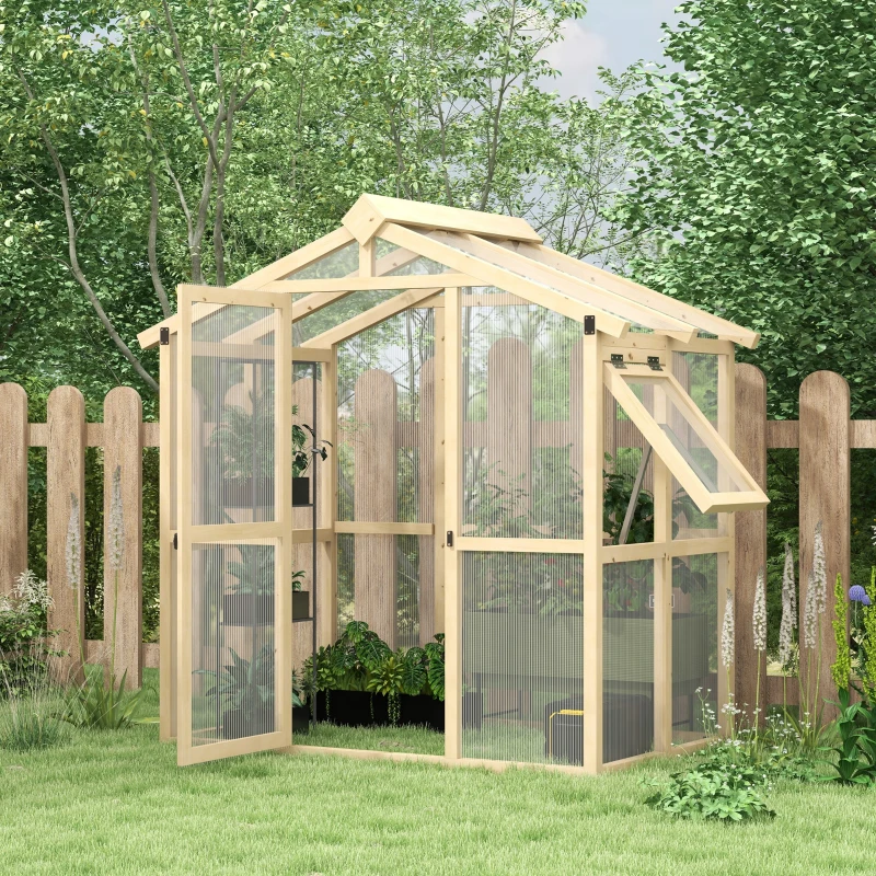 Outsunny Walk-in Polycarbonate Greenhouse Green House with Automatic Temperature Window and Lockable Door, 6.5' x 4' x 6.7'