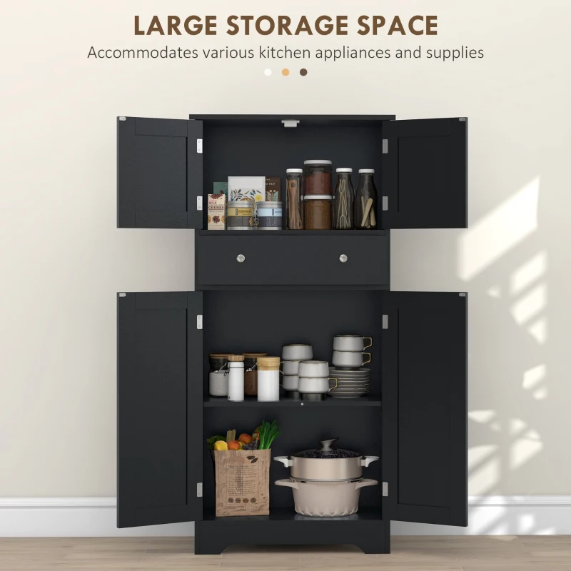 HOMCOM 50.5" Kitchen Storage Cabinet, Modern Kitchen Pantry Cabinet with 4 Doors, Drawer, Adjustable Shelf, Black