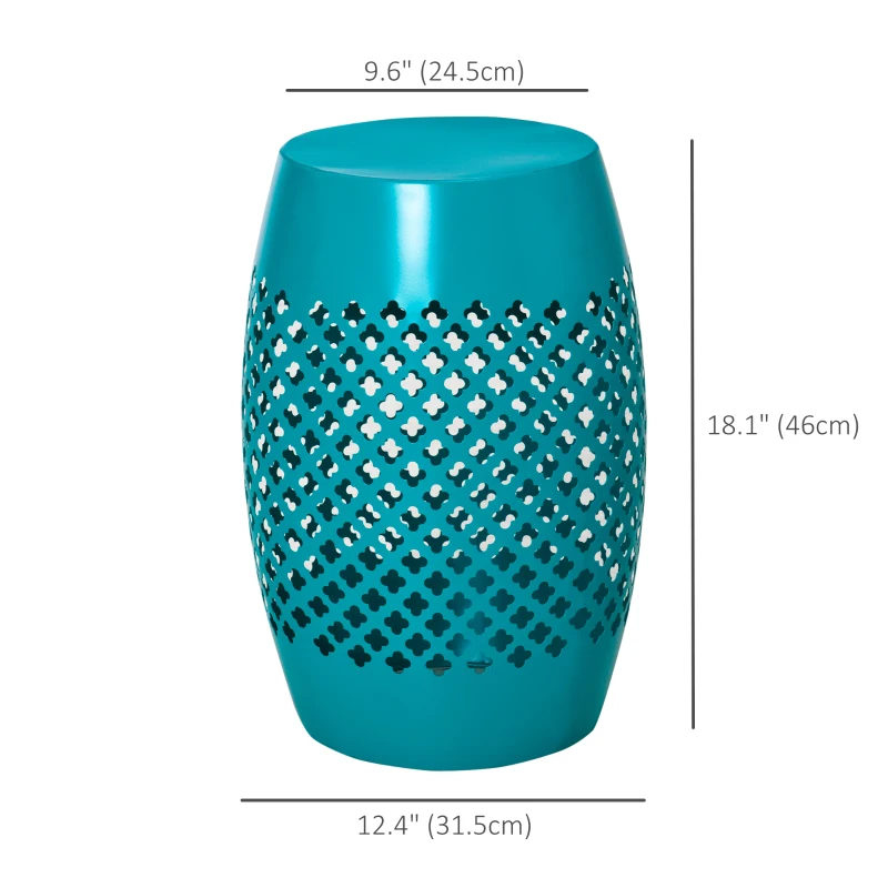 Outsunny 12.5" Steel Patio End Table, Round Hollow Drum Side Table, Accent Table for Indoor and Outdoor, Teal