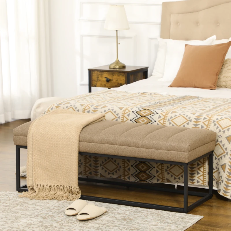 HOMCOM Upholstered Bedroom Bench, End of Bed Bench, Ottoman with Steel Legs, 47.25" x 13.5" x 15.75", Brown