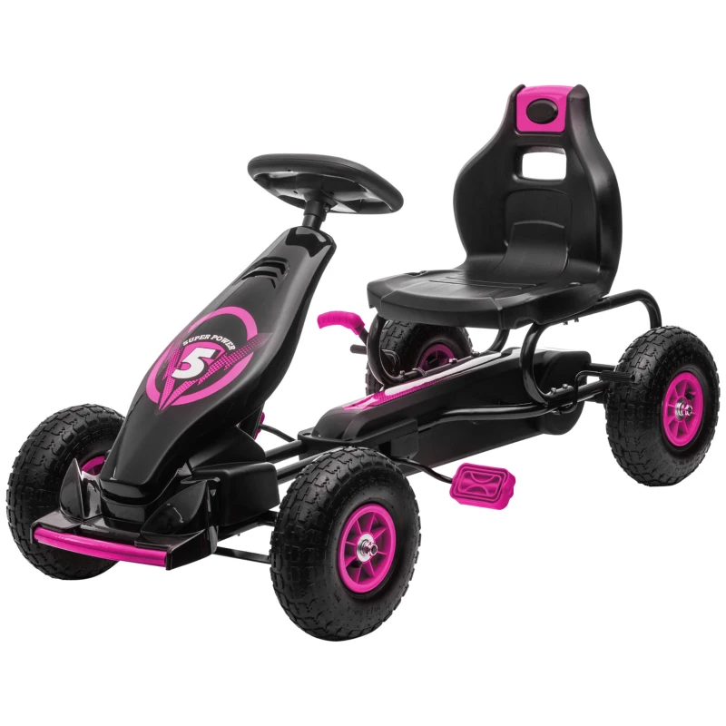 Aosom Pedal Go Kart w/ Adjustable Seat, Rubber Wheels Shock Absorb, Pink