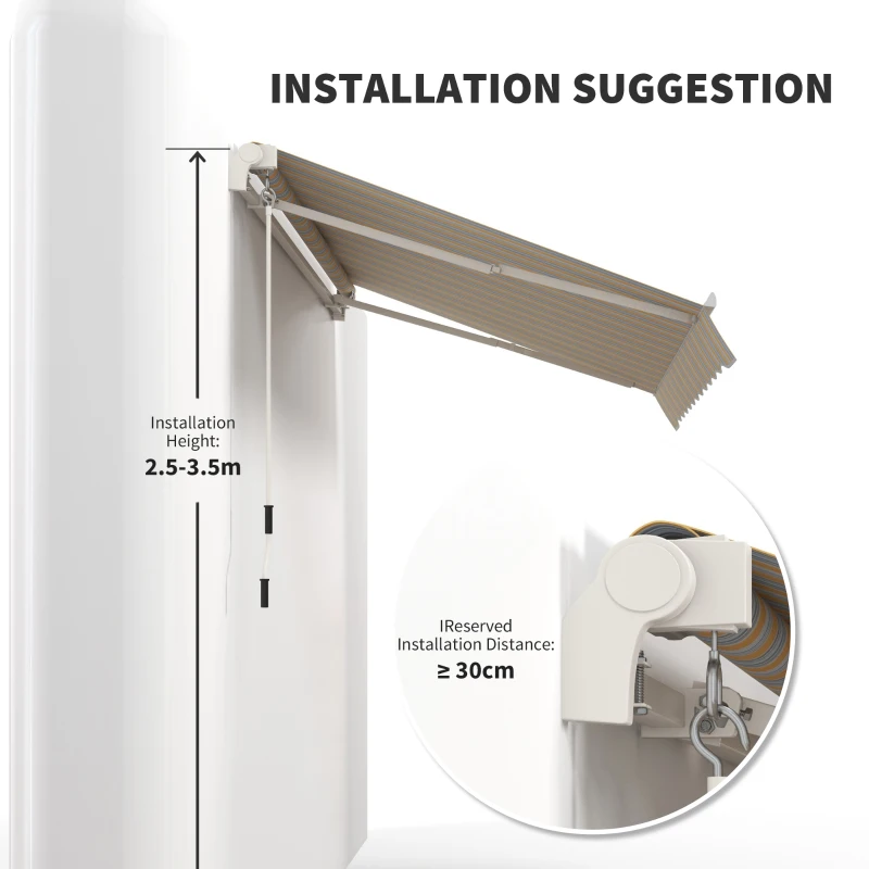 Outsunny 10' x 8' Manual Retractable Awning, Sun Shade Shelter Canopy, with Aluminum Frame and UV Protection for Patio Deck Yard Window Door, Mix Colour