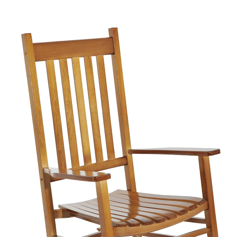 Outsunny Outdoor Rocking Chair, Patio Rocking Chair with Smooth Curves, High Density Wooden Rockers for Lawn Garden Porch, Supports Up to 350lbs, Natural