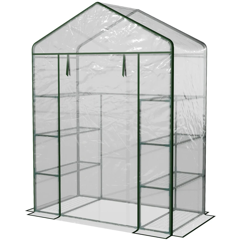 Outsunny 56" x 29" x 77" Portable Walk-in Greenhouse Garden Flower Plant Growing Warm House w/ 4 Tier Shelves and Roll Up Zippered Door, Transparent