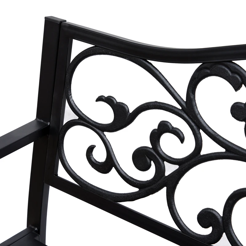 Outsunny Garden Bench Outdoor Loveseat with Vintage Floral Pattern Cast Metal, 50" x 23.6" x 35", Black