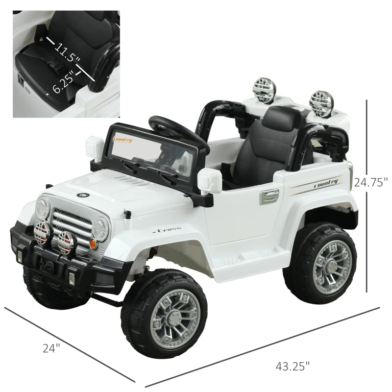 Aosom 12V Kids Battery Powered Off Road Truck with Remote Control Speeds Lights MP3 LCD Power Indicator Adjustable Speed White