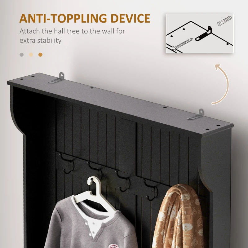 HOMCOM 3-In-1 Hall Tree w/ Coat Rack, Shoe Storage and Bench Seat, Entryway Bench w/ 4 Hooks for Hallway, Living Room, Black