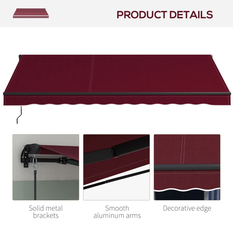 Outsunny 13' x 10' Retractable Awning, 280gsm UV Resistant Sunshade Shelter, for Deck, Balcony, Yard, Wine Red