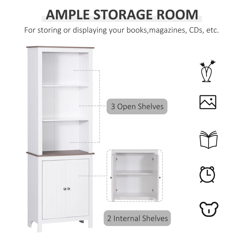 HOMCOM 69'' Freestanding Storage Cabinet, Bathroom Linen Tower, Kitchen Cupboard, Buffet Cabinet, Bookcase with Double Door 3-Tier Shelf for Home Office, White