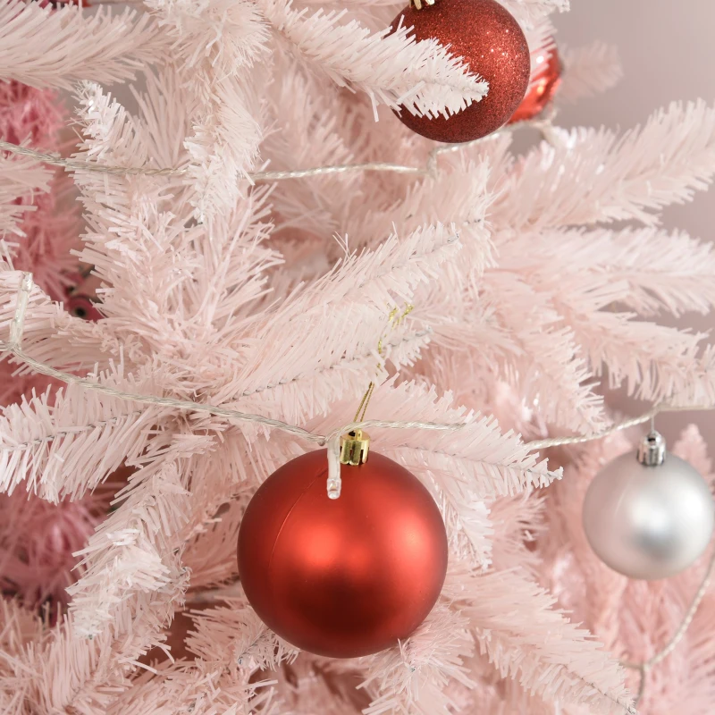 HOMCOM 6ft Artificial Christmas Tree Home Decoration Automatic Open  White and Pink