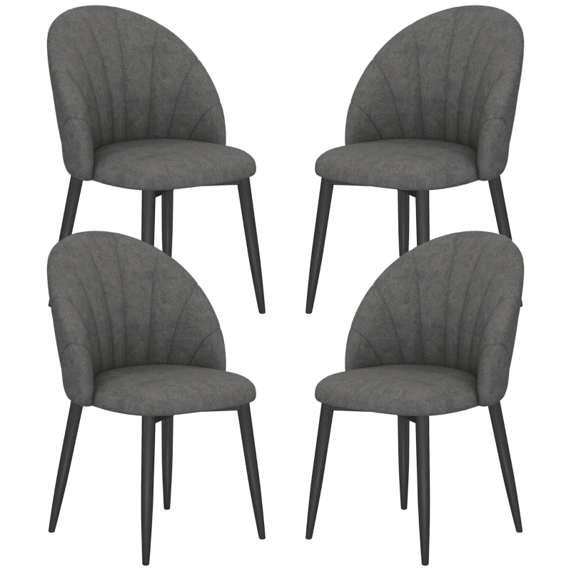 HOMCOM Modern Dining Chairs Set of 4, Upholstered Dining Room Chairs with Metal Legs, Shell Backrest, Padded Seat, Dark Grey