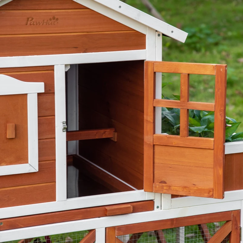 PawHut 44" Chicken Coop, Wooden Hen Run House, Rabbit Hutch with Nesting Box, Removable Tray, Asphalt Roof, Planting Lattice, Orange