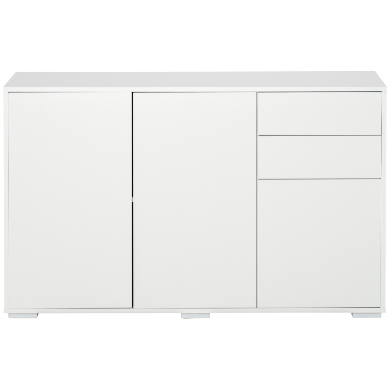 HOMCOM Kitchen Sideboard Storage Cabinet, Modern Coffee Bar with Push-Open Design and 2 Drawers for Living Room, White